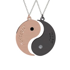 Siyah zirkon ve pırlanta 8 ayar rose altın kolye (0.06 karat, 40 cm beyaz altın rolo zincir)