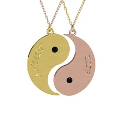 İsimli Yin Yang - Siyah zirkon 8 ayar altın kolye (40 cm rose altın rolo zincir) #103nb1c