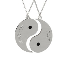 İsimli Yin Yang - Siyah zirkon 8 ayar beyaz altın kolye (40 cm beyaz altın rolo zincir) #1051dle