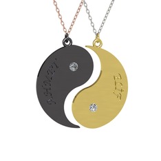 İsimli Yin Yang - Pırlanta ve beyaz zirkon 925 ayar siyah rodyum kaplama gümüş kolye (0.06 karat, 40 cm rose altın rolo zincir) #10c4bko
