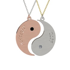İsimli Yin Yang - Siyah zirkon ve pırlanta 14 ayar rose altın kolye (0.06 karat, 40 cm gümüş rolo zincir) #10ig2qd