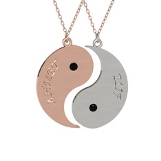 İsimli Yin Yang - Siyah zirkon 925 ayar rose altın kaplama gümüş kolye (40 cm rose altın rolo zincir) #10q6tfe