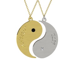 İsimli Yin Yang - Siyah zirkon ve beyaz zirkon 925 ayar altın kaplama gümüş kolye (40 cm altın rolo zincir) #10wqpu2