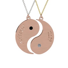İsimli Yin Yang - Siyah zirkon ve pırlanta 8 ayar rose altın kolye (0.06 karat, 40 cm gümüş rolo zincir) #11sfd3u