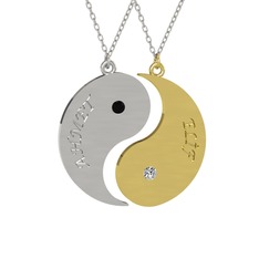 İsimli Yin Yang - Siyah zirkon ve beyaz zirkon 14 ayar beyaz altın kolye (40 cm beyaz altın rolo zincir) #11v1e90