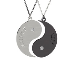 İsimli Yin Yang - Beyaz zirkon 14 ayar beyaz altın kolye (40 cm gümüş rolo zincir) #123veo1