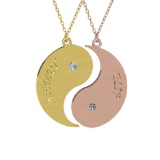 İsimli Yin Yang - Beyaz zirkon ve pırlanta 925 ayar altın kaplama gümüş kolye (0.06 karat, 40 cm gümüş rolo zincir) #12ess2s