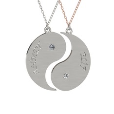 İsimli Yin Yang - Pırlanta ve beyaz zirkon 14 ayar beyaz altın kolye (0.06 karat, 40 cm gümüş rolo zincir) #12kj50m