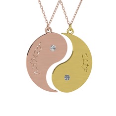 İsimli Yin Yang - Beyaz zirkon ve pırlanta 8 ayar rose altın kolye (0.06 karat, 40 cm gümüş rolo zincir) #12uaqoj