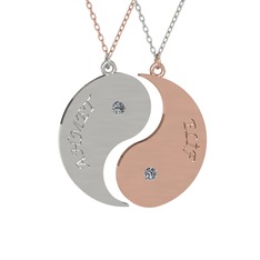 İsimli Yin Yang - Pırlanta 8 ayar beyaz altın kolye (0.12 karat, 40 cm rose altın rolo zincir) #136jzob