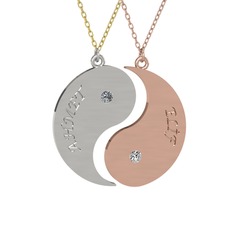 İsimli Yin Yang - Pırlanta ve beyaz zirkon 8 ayar beyaz altın kolye (0.06 karat, 40 cm gümüş rolo zincir) #13lqdtc