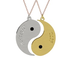İsimli Yin Yang - Siyah zirkon 14 ayar beyaz altın kolye (40 cm rose altın rolo zincir) #14gr10d