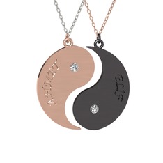 İsimli Yin Yang - Beyaz zirkon 8 ayar rose altın kolye (40 cm gümüş rolo zincir) #14hs195