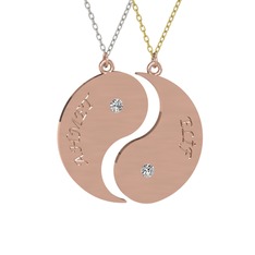 Beyaz zirkon 925 ayar rose altın kaplama gümüş kolye (40 cm beyaz altın rolo zincir)