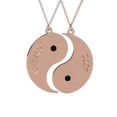 İsimli Yin Yang - Siyah zirkon 8 ayar rose altın kolye (40 cm beyaz altın rolo zincir) #15q944t
