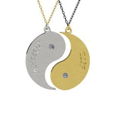 İsimli Yin Yang - Pırlanta 14 ayar beyaz altın kolye (0.12 karat, 40 cm altın rolo zincir) #15uw8ul