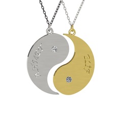 İsimli Yin Yang - Beyaz zirkon ve pırlanta 925 ayar gümüş kolye (0.06 karat, 40 cm gümüş rolo zincir) #16k3px