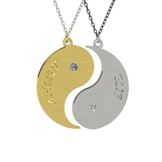 İsimli Yin Yang - Pırlanta ve beyaz zirkon 925 ayar altın kaplama gümüş kolye (0.06 karat, 40 cm gümüş rolo zincir) #16uri3x