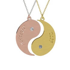 İsimli Yin Yang - Beyaz zirkon ve pırlanta 14 ayar rose altın kolye (0.06 karat, 40 cm gümüş rolo zincir) #172xg3z