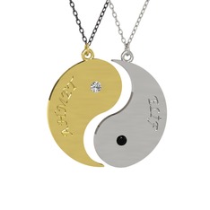 İsimli Yin Yang - Beyaz zirkon ve siyah zirkon 925 ayar altın kaplama gümüş kolye (40 cm gümüş rolo zincir) #17atubc