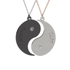 İsimli Yin Yang - Pırlanta ve beyaz zirkon 925 ayar siyah rodyum kaplama gümüş kolye (0.06 karat, 40 cm beyaz altın rolo zincir) #17hbz5w