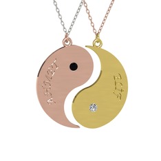İsimli Yin Yang - Siyah zirkon ve beyaz zirkon 14 ayar rose altın kolye (40 cm gümüş rolo zincir) #17s5pz4