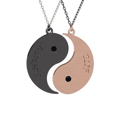 İsimli Yin Yang - Siyah zirkon 925 ayar siyah rodyum kaplama gümüş kolye (40 cm beyaz altın rolo zincir) #17xt0ml