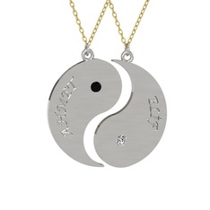 İsimli Yin Yang - Siyah zirkon ve beyaz zirkon 925 ayar gümüş kolye (40 cm altın rolo zincir) #188ghip