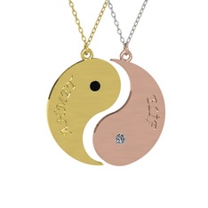 İsimli Yin Yang - Siyah zirkon ve pırlanta 8 ayar altın kolye (0.06 karat, 40 cm gümüş rolo zincir) #189u08