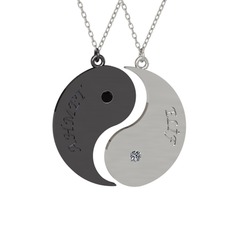 İsimli Yin Yang - Siyah zirkon ve pırlanta 925 ayar siyah rodyum kaplama gümüş kolye (0.06 karat, 40 cm beyaz altın rolo zincir) #18f7ugb