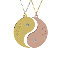 İsimli Yin Yang - Pırlanta ve beyaz zirkon 925 ayar altın kaplama gümüş kolye (0.06 karat, 40 cm beyaz altın rolo zincir) #18tjt4g