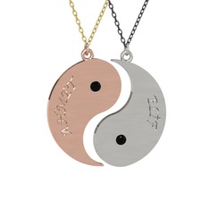İsimli Yin Yang - Siyah zirkon 925 ayar rose altın kaplama gümüş kolye (40 cm altın rolo zincir) #198mezl