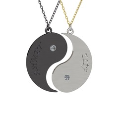 İsimli Yin Yang - Pırlanta 925 ayar siyah rodyum kaplama gümüş kolye (0.12 karat, 40 cm gümüş rolo zincir) #19efm7b