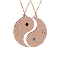 Siyah zirkon ve pırlanta 8 ayar rose altın kolye (0.06 karat, 40 cm rose altın rolo zincir)