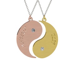 İsimli Yin Yang - Pırlanta ve beyaz zirkon 14 ayar rose altın kolye (0.06 karat, 40 cm beyaz altın rolo zincir) #19ji2qa
