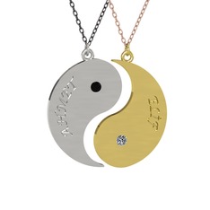 İsimli Yin Yang - Siyah zirkon ve pırlanta 925 ayar gümüş kolye (0.06 karat, 40 cm gümüş rolo zincir) #19vyrf0