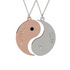 İsimli Yin Yang - Siyah zirkon ve beyaz zirkon 925 ayar rose altın kaplama gümüş kolye (40 cm beyaz altın rolo zincir) #1afyex8