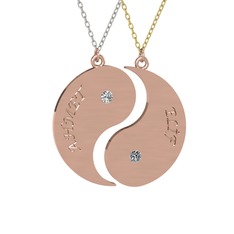 Beyaz zirkon ve pırlanta 8 ayar rose altın kolye (0.06 karat, 40 cm beyaz altın rolo zincir)