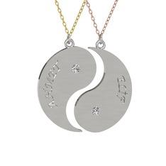 İsimli Yin Yang - Beyaz zirkon 8 ayar beyaz altın kolye (40 cm altın rolo zincir) #1b39b7s