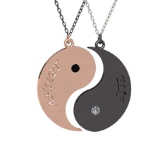 İsimli Yin Yang - Siyah zirkon ve pırlanta 14 ayar rose altın kolye (0.06 karat, 40 cm gümüş rolo zincir) #1bcswd9