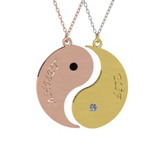 İsimli Yin Yang - Siyah zirkon ve pırlanta 8 ayar rose altın kolye (0.06 karat, 40 cm rose altın rolo zincir) #1bncvkk