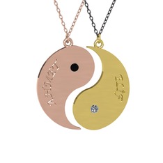 İsimli Yin Yang - Siyah zirkon ve pırlanta 925 ayar rose altın kaplama gümüş kolye (0.06 karat, 40 cm gümüş rolo zincir) #1bs40fo
