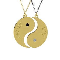 Siyah zirkon ve beyaz zirkon 8 ayar altın kolye (40 cm altın rolo zincir)