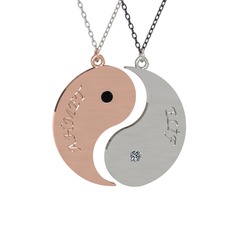 İsimli Yin Yang - Siyah zirkon ve pırlanta 8 ayar rose altın kolye (0.06 karat, 40 cm gümüş rolo zincir) #1c07s0