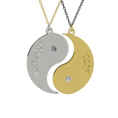 Pırlanta ve beyaz zirkon 14 ayar beyaz altın kolye (0.06 karat, 40 cm altın rolo zincir)