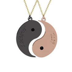 İsimli Yin Yang - Siyah zirkon 925 ayar siyah rodyum kaplama gümüş kolye (40 cm altın rolo zincir) #1cqsjam