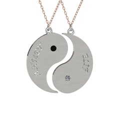 İsimli Yin Yang - Siyah zirkon ve pırlanta 8 ayar beyaz altın kolye (0.06 karat, 40 cm rose altın rolo zincir) #1ct4w8k