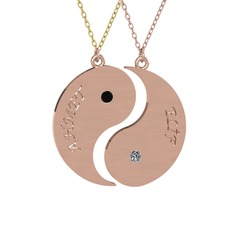 İsimli Yin Yang - Siyah zirkon ve pırlanta 925 ayar rose altın kaplama gümüş kolye (0.06 karat, 40 cm altın rolo zincir) #1d5doir