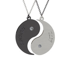 İsimli Yin Yang - Pırlanta 925 ayar siyah rodyum kaplama gümüş kolye (0.12 karat, 40 cm beyaz altın rolo zincir) #1dcvf1e