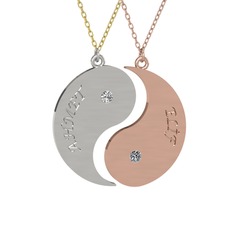 İsimli Yin Yang - Beyaz zirkon ve pırlanta 14 ayar beyaz altın kolye (0.06 karat, 40 cm altın rolo zincir) #1dna20m